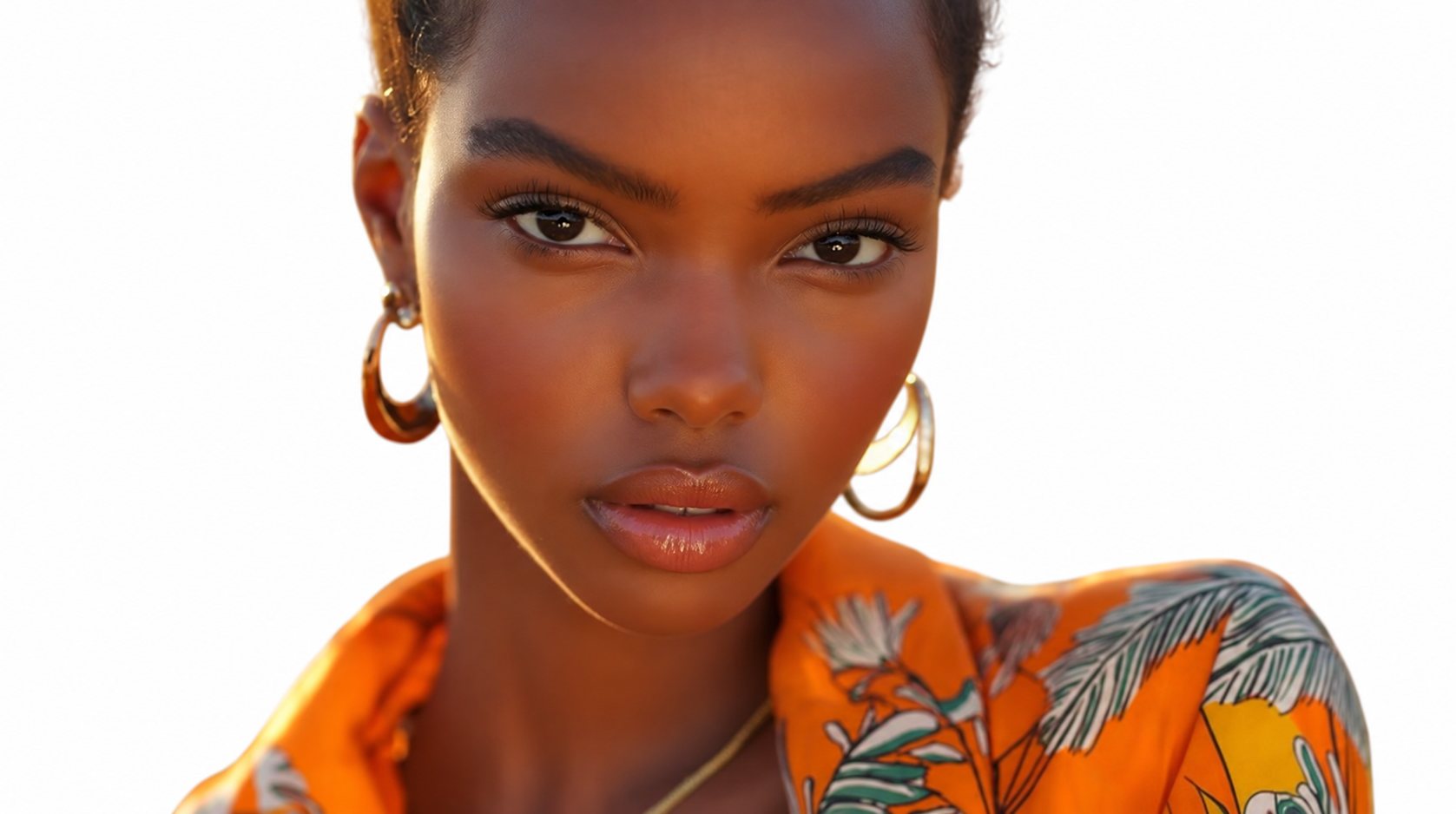 Close up of a woman with glowing deep brown skin