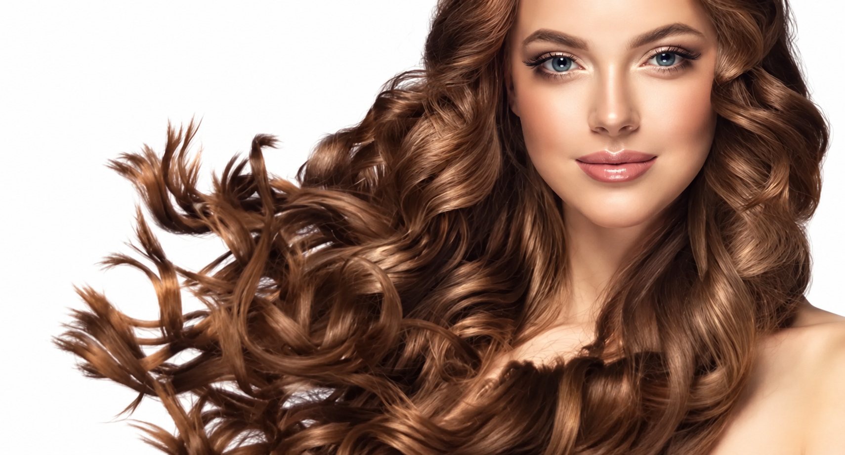 Woman with long, flowing brown waves
